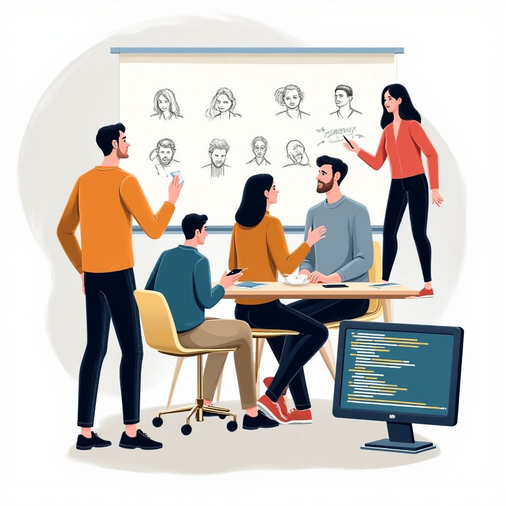 Collage de los inicios de la compañía, mostrando reuniones y planificación.